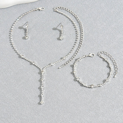Niche Design High-Gloss Women Jewelry Set, Unique Cubic Zirconia Inlaid Necklace, Bracelet & Stud Earrings Matching Accessories