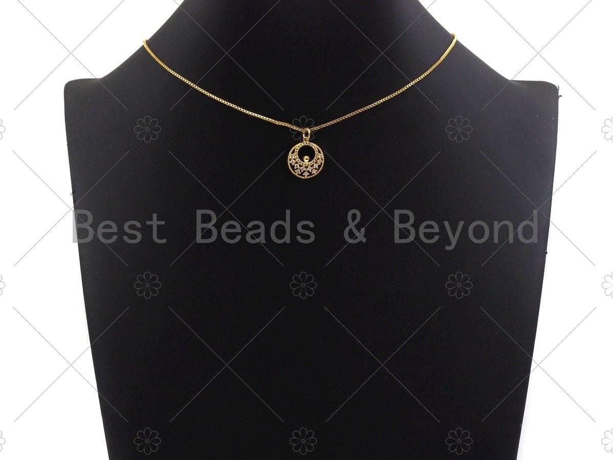 CZ Micro Pave Round Filligree Round GO-GO Pendant/Charm, Hollow Out Cubic Zirconia Pendant, Silver/Gold Tone, 15mm, Sku#Y260