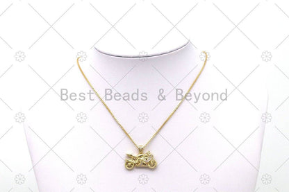 CZ Micro Pave Motorcycle Shape Pendant, Silver/Gold/Black Motorcycle Charm, Necklace Bracelet Charm Pendant,Sku#Y553