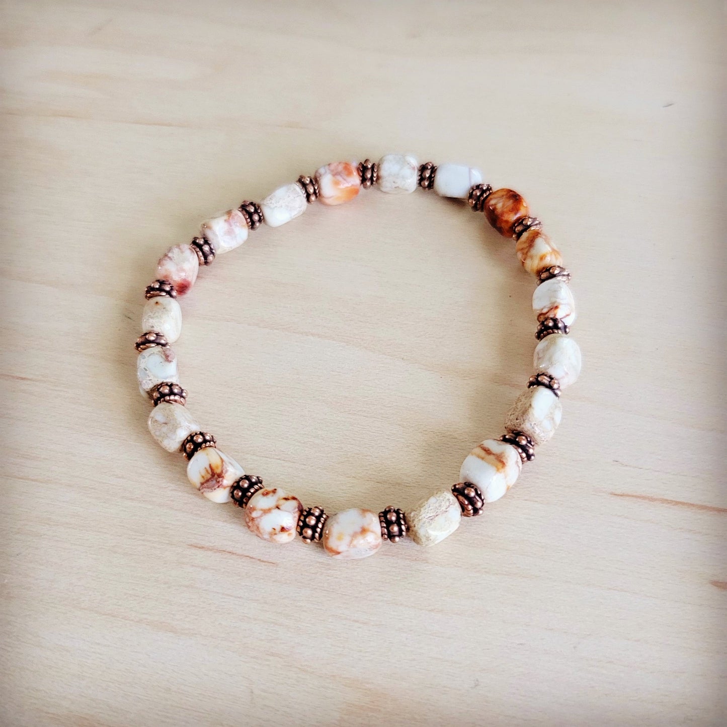 Genuine Regalite and Copper Stretch Beaded Bracelet Sandstone 812g