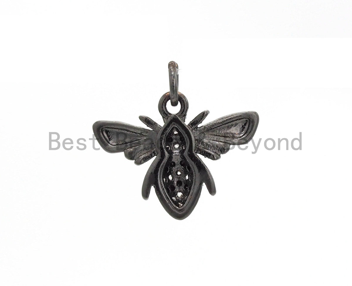 CZ Micro Pave Bee Insect Charm Pendant, Cubic Zirconia Paved Charm, Necklace Bracelet Charm Pendant,18x13mm,sku#Y151