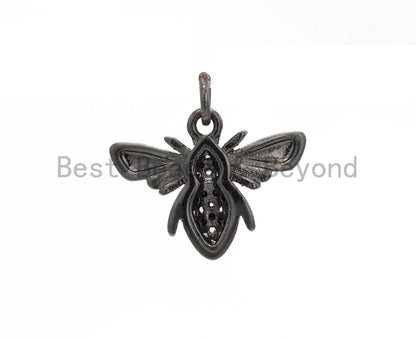 CZ Micro Pave Bee Insect Charm Pendant, Cubic Zirconia Paved Charm, Necklace Bracelet Charm Pendant,18x13mm,sku#Y151