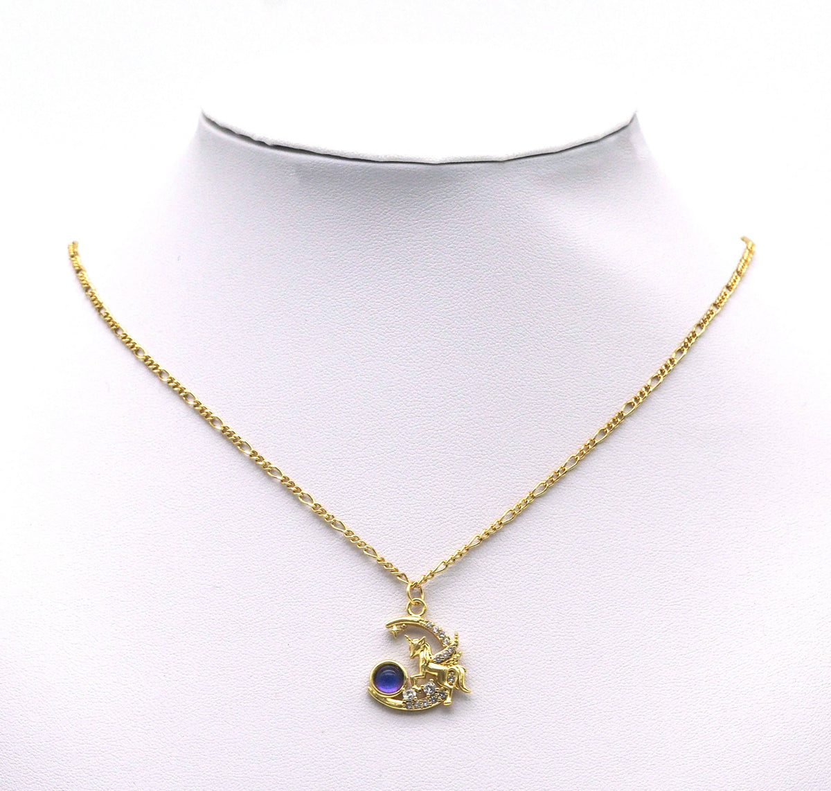 Gold CZ Colorful Unicorn On Cresent Moon Charm, Sku#Y717