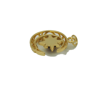 Gold CZ Colorful Star On Cresent Moon Charm, Sku#Y704