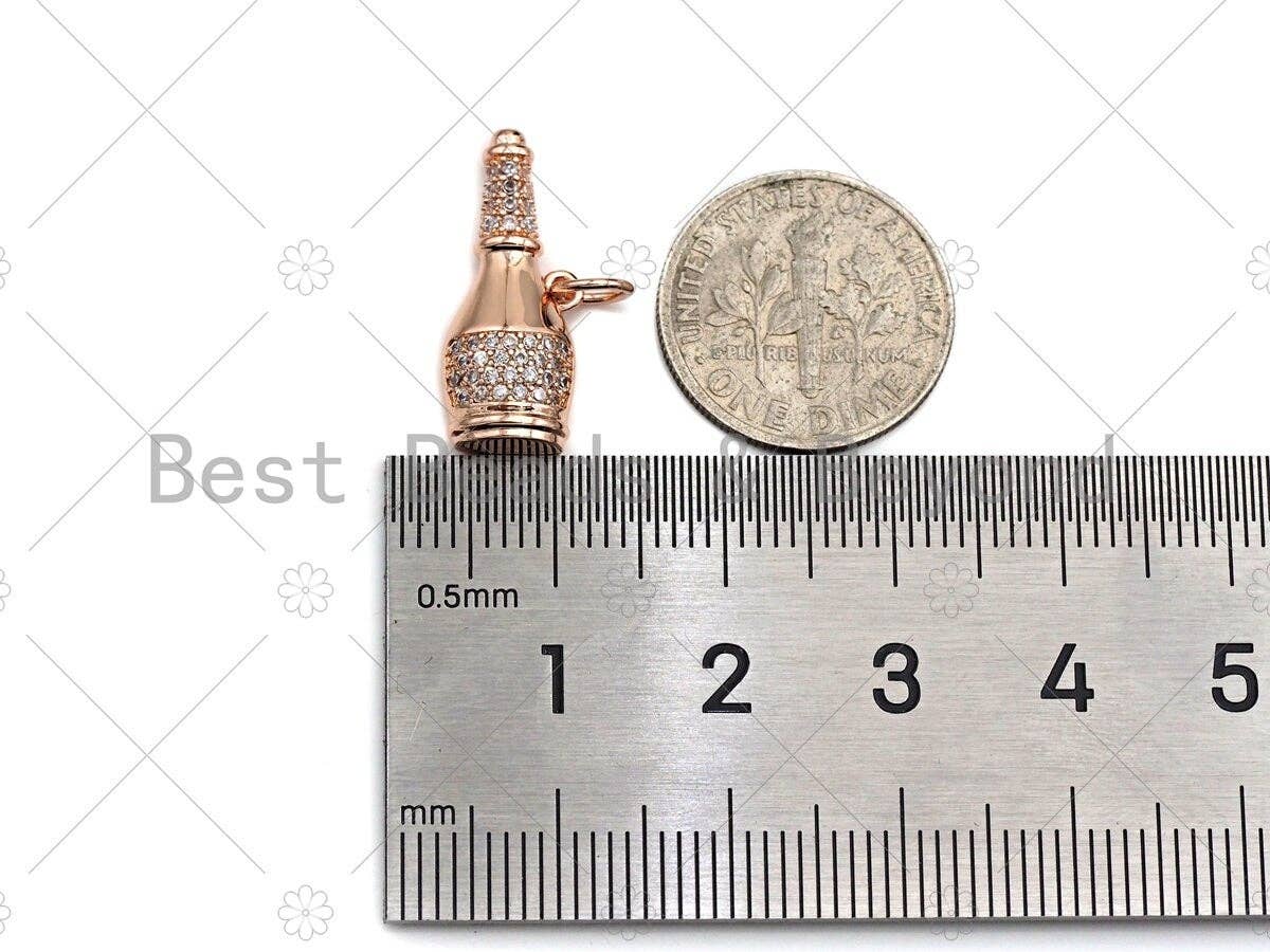Clear CZ Micro Pave Bottle Shape Pendant/Charm, Bottle Shape Pendant, Silver/Gold/Rose Gold Tone, 8x21mm, Sku#Y263