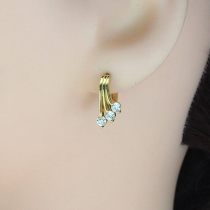 Gold Three Dots CZ Drop Line Huggie Earrings, Sku#Y849
