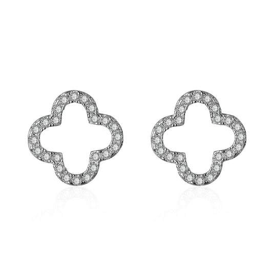 S925 Sterling Silver Forest-style Four-leaf Clover Diamond Earrings