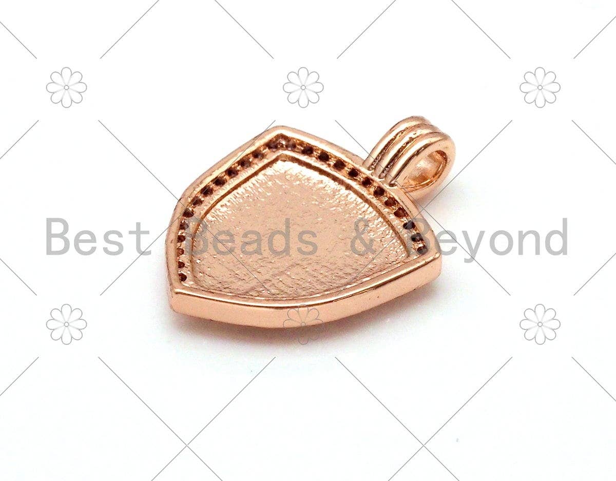 CZ Micro Pave Maple Leaf On Shield Shape Pendant, Gold/Silver/Rose Gold Shiled Charm, Necklace Bracelet Charm Pendant, 21x15mm,Sku#Y483