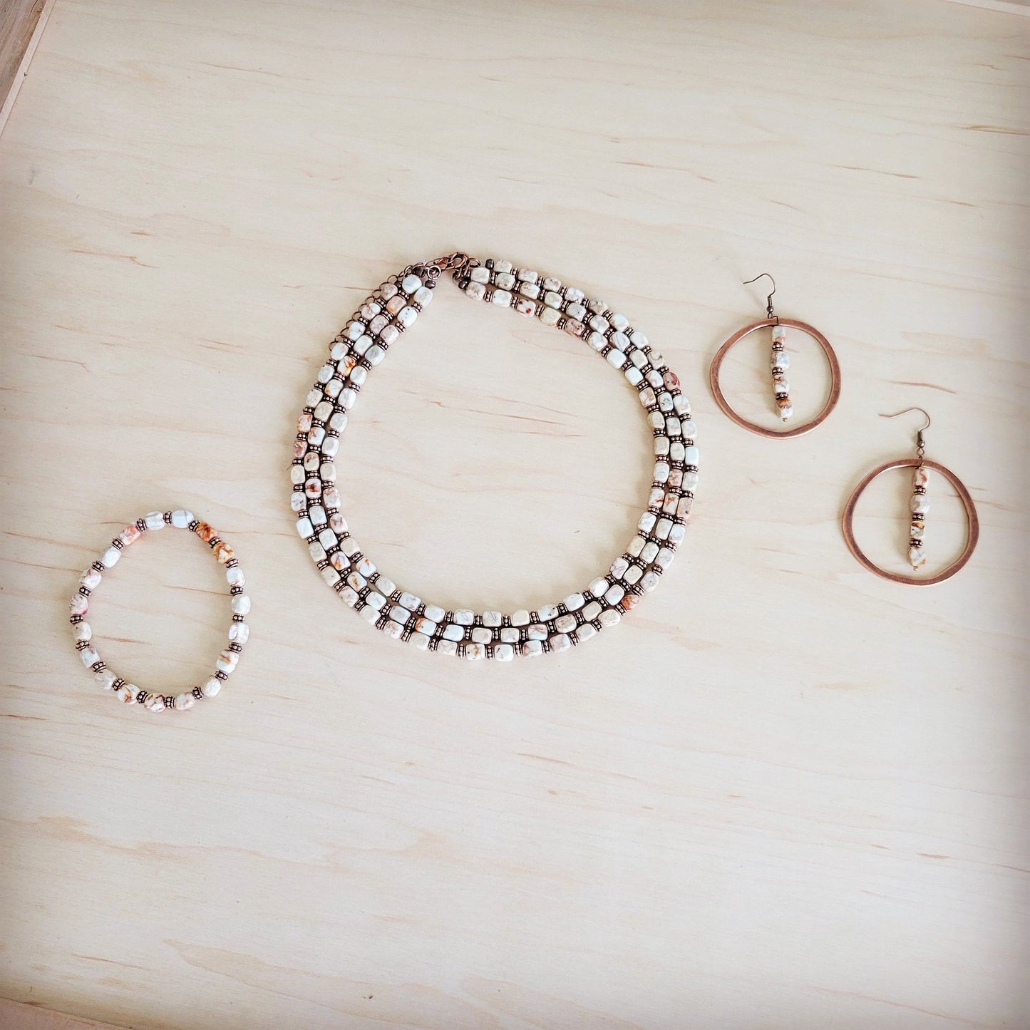 Genuine Regalite and Copper Stretch Beaded Bracelet Sandstone 812g