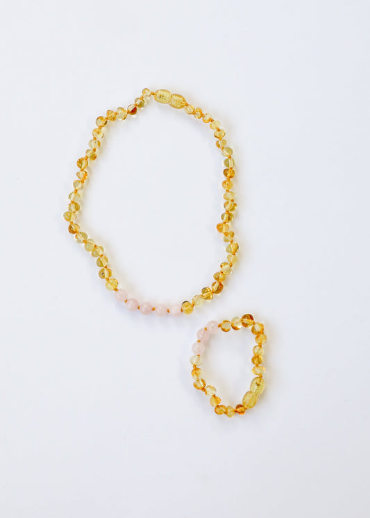 Polished Honey Baltic Amber + Rose Quartz || Anklet or Bracelet