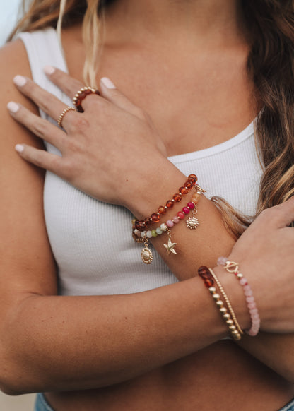 Baltic Sea Amber : 14k Gold Filled Beaded Sun + Moon || Adult Bracelets