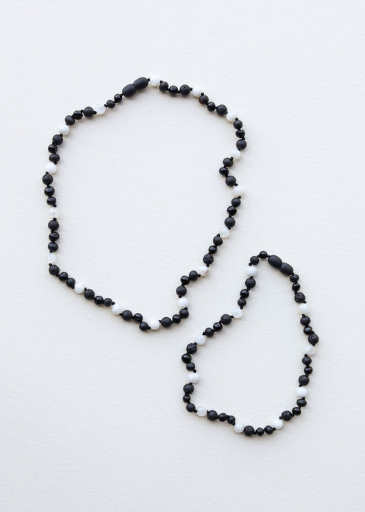 Raw Black Baltic Amber + Moonstone || Necklace