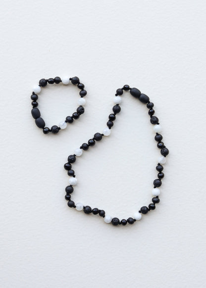 Raw Black Baltic Amber + Moonstone || Necklace