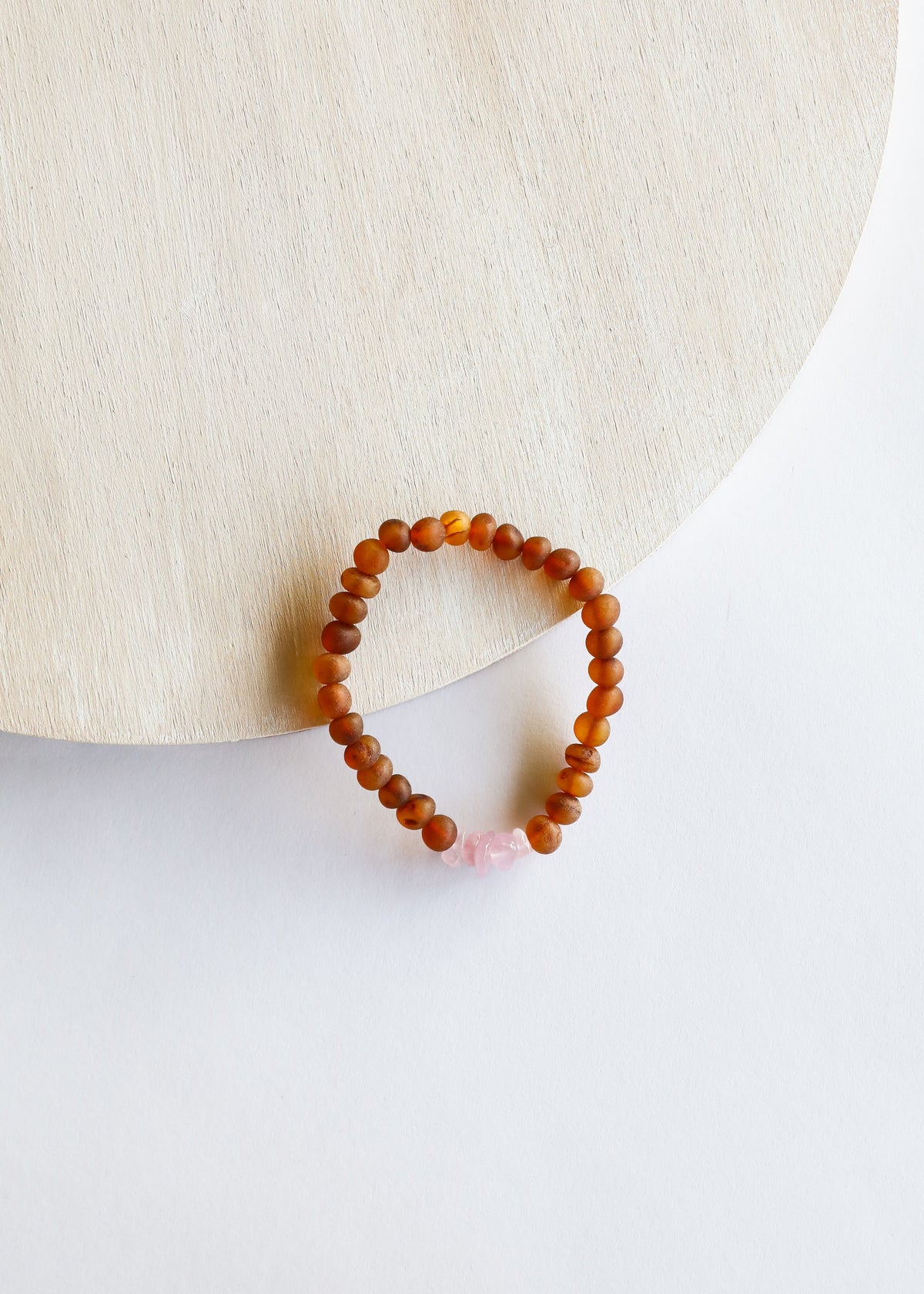 Raw Cognac Baltic Amber + Raw Rose Quartz || Bracelet Set