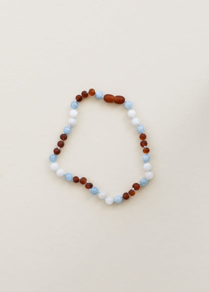 Raw Cognac Amber + Moonstone + Aquamarine Gemstone || Anklet or Bracelet