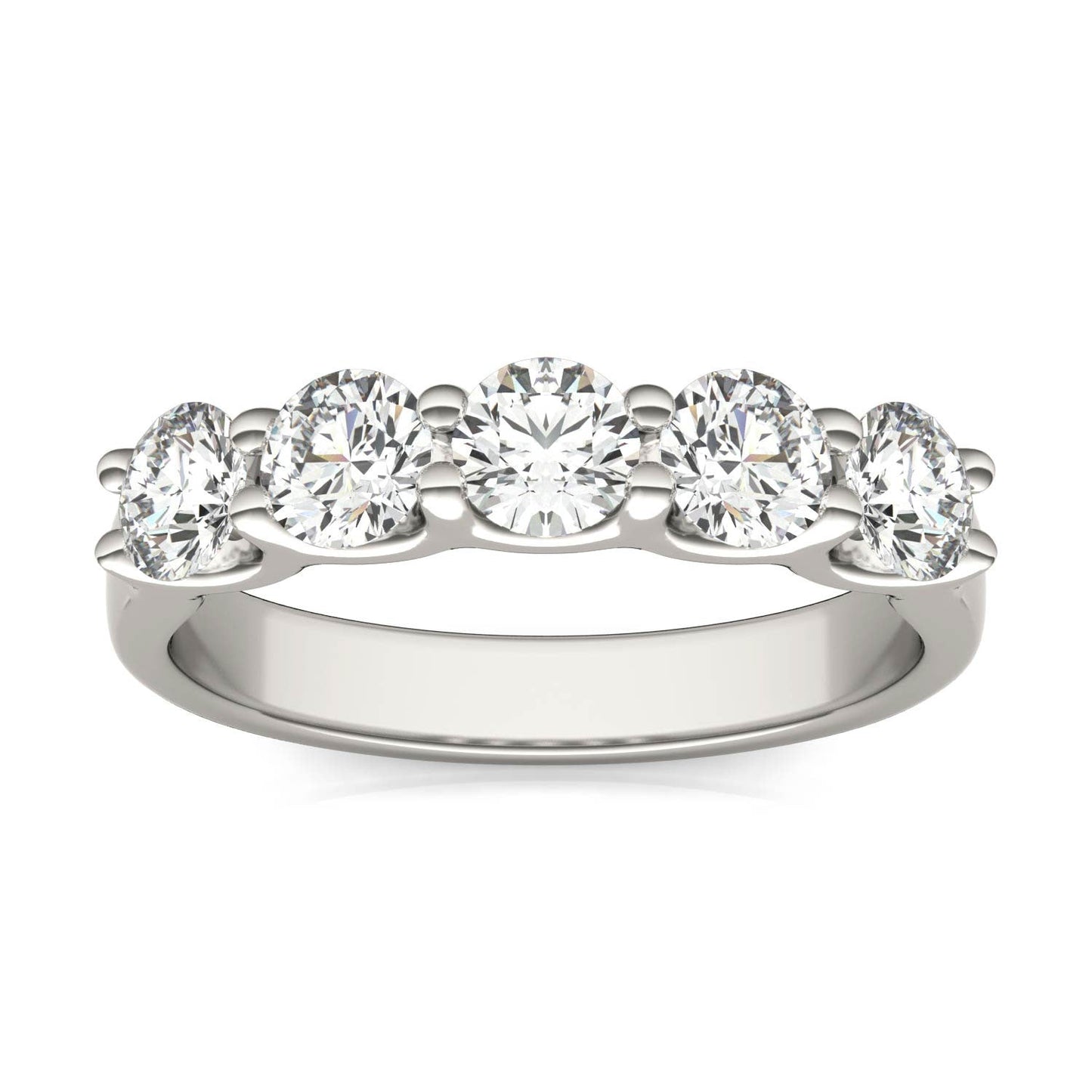 AGI Certified 1 1/4 CTW Round Lab Grown Diamond (G/VS) Five Stone Anniversary Band in 14K White Gold