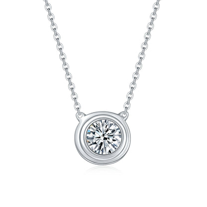 S925 Sterling Silver 1ct Moissanite Necklace, Minimalist Bezel Setting Pendant, Platinum Plated 38.5&42m Chain, Women's Jewelry Gift Box With GRA Certificate