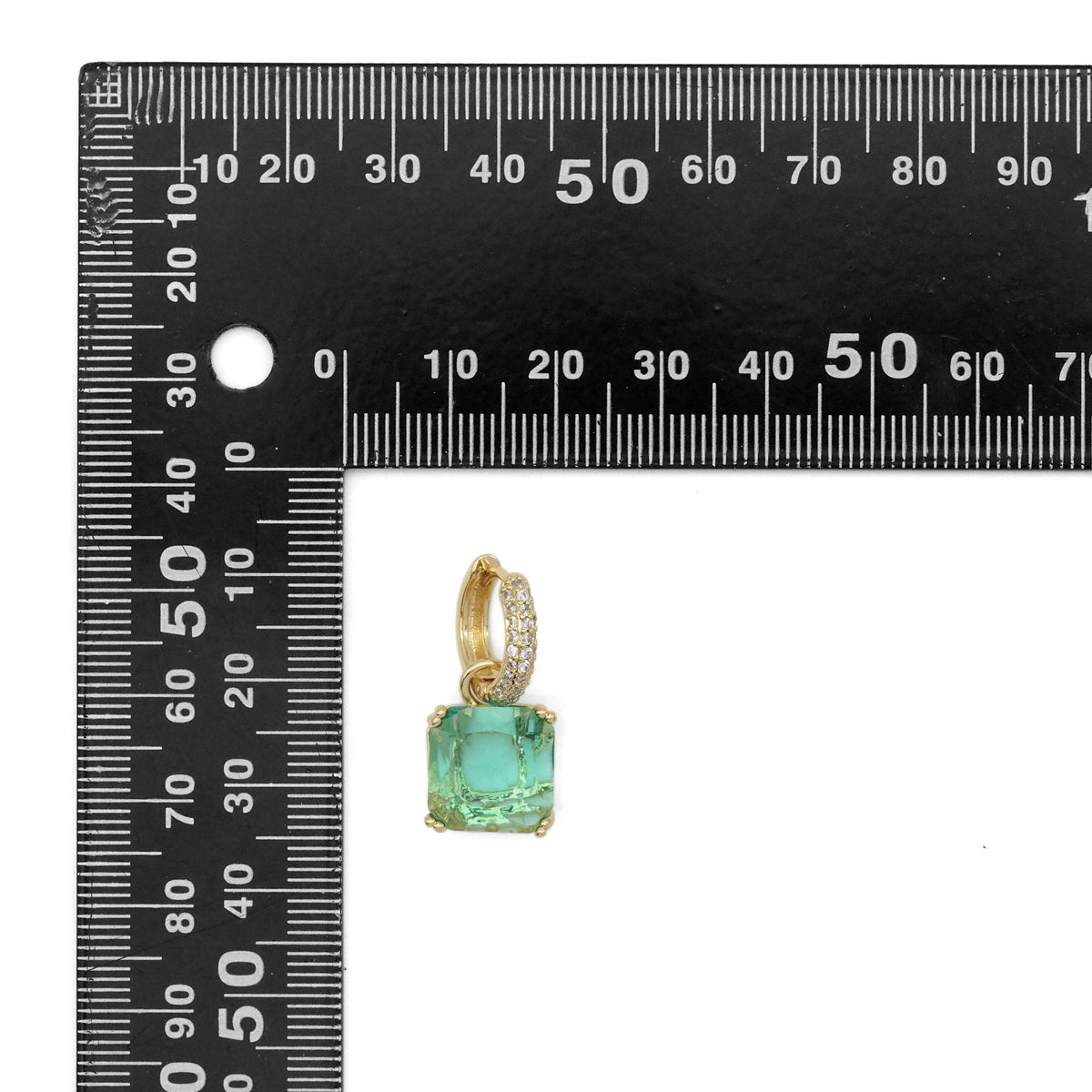 Gold Silver Aqua Blue Green Square Stone CZ Huggie Earrings, Sku#Y860