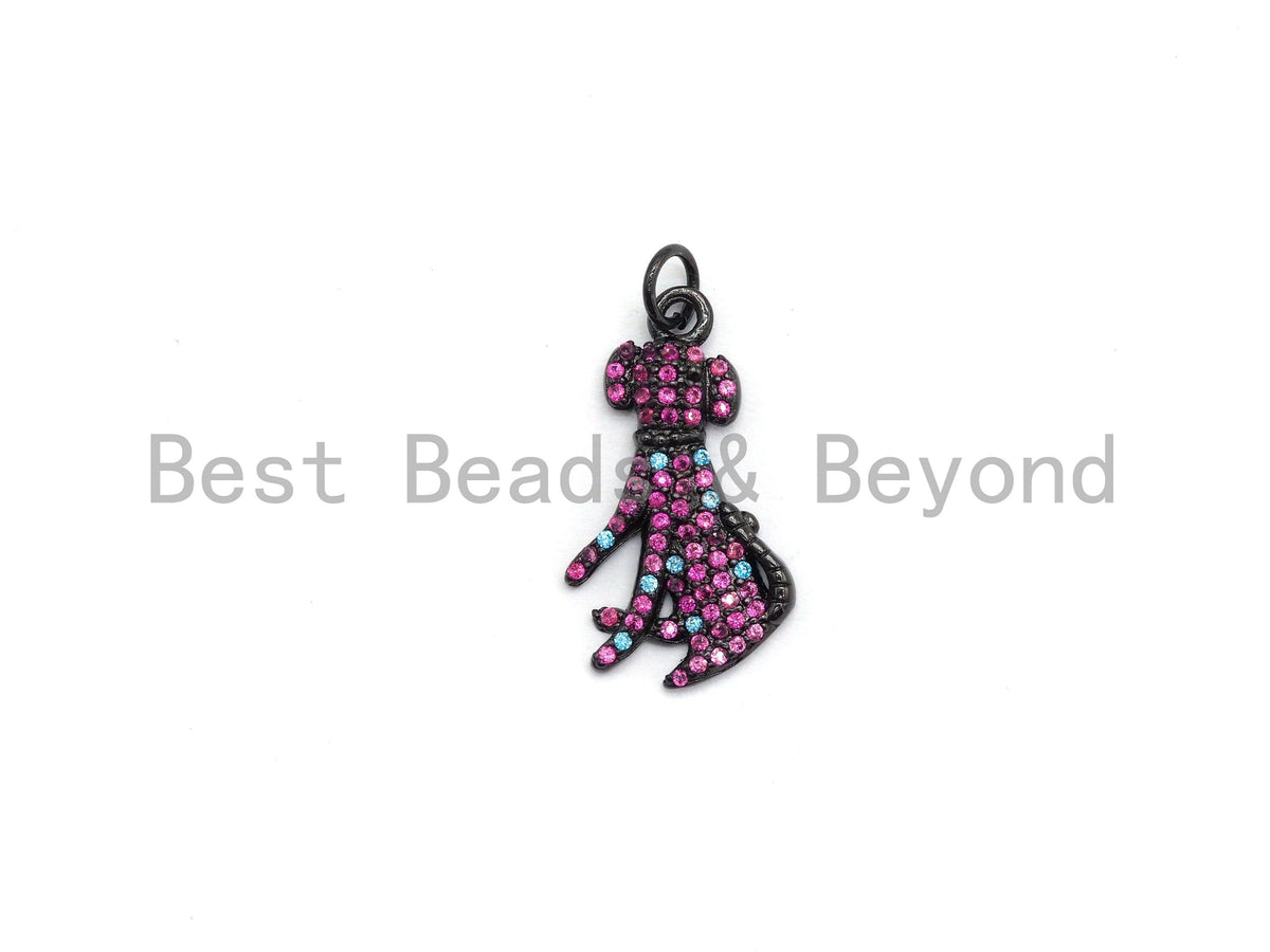 Fuchsia CZ Micro Pave Dog Pendant for Necklace/Bracelet, Cubic Zirconia Pendant,13x23mm, sku#Y192