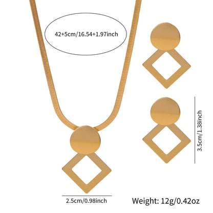 Cross-border European American Geometric Square Pendant Jewelry Set, French Vintage Unique Premium Texture Matching Necklace & Earrings For Women
