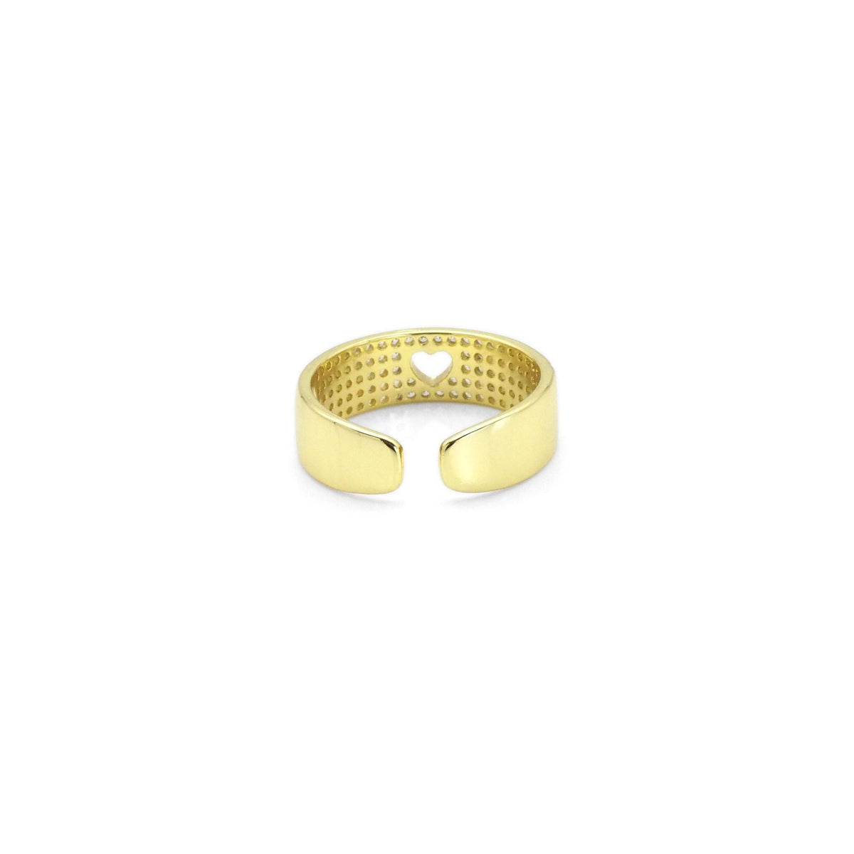 Gold Clear CZ Thin Band with Hollow out Heart Adjustable Ring, Sku#Y815