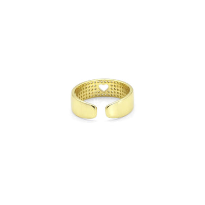 Gold Clear CZ Thin Band with Hollow out Heart Adjustable Ring, Sku#Y815