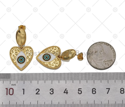 Enamel Evil Eye on Heart Huggie Earrings, Sku#Y582