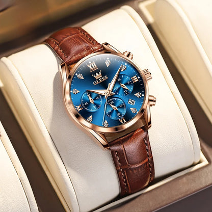 Women's Leather Strap Quartz Waterproof Luminous Watch