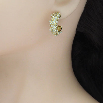 Fancy CZ White Pearl Huggie Earrings, Sku#Y898