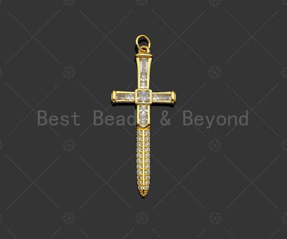 Gold Filled CZ Micro Pave Cross Sword Shape Pendan,18K Gold Filled Cross Charm, Necklace Bracelet Charm Pendant,18x43mm,Sku#Y460