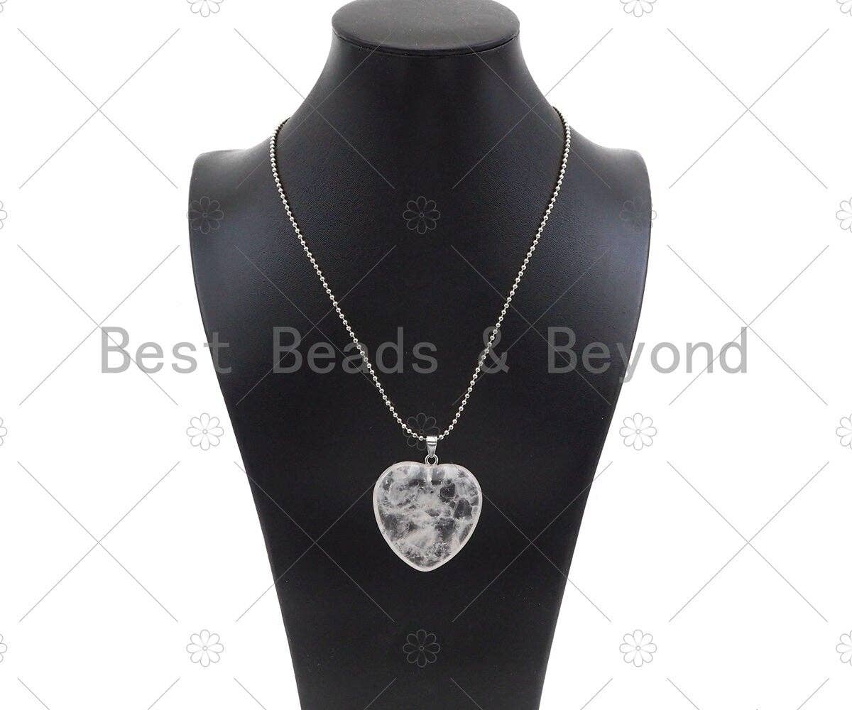 High Quality Natural Druzy Agate Heart Pendant, Clear Blue Necklace Agate Pendant, 40mm,Sku#YK14