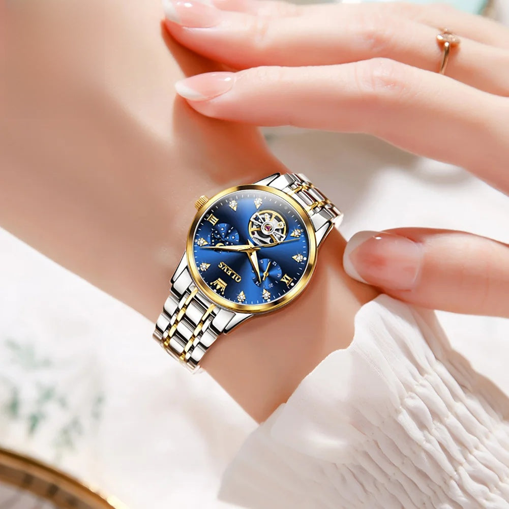 Women's Automatic Stainless Steel Watch Diamond Markers