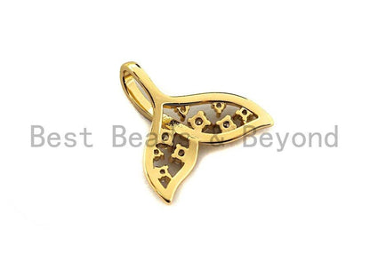 CZ Micro Pave Whale tale Charm, CZ Pave charm in Gold Finish, Animal Charm, 18mm, sku#Y234