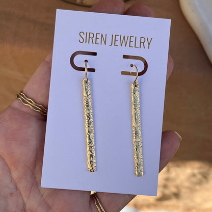 14k gold filled sterling silver FLORAL BAR EARRINGS
