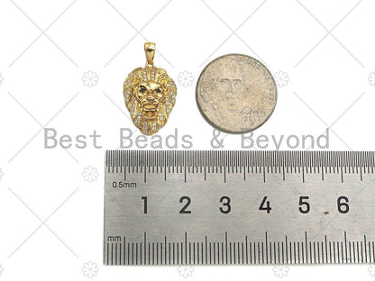 Gold Filled CZ Micro Pave  Lion Head with Green Eye Pendant, 18K Gold Filled Lion Head Charm, Necklace Bracelet Pendant, 14x20mm, Sku#Y443