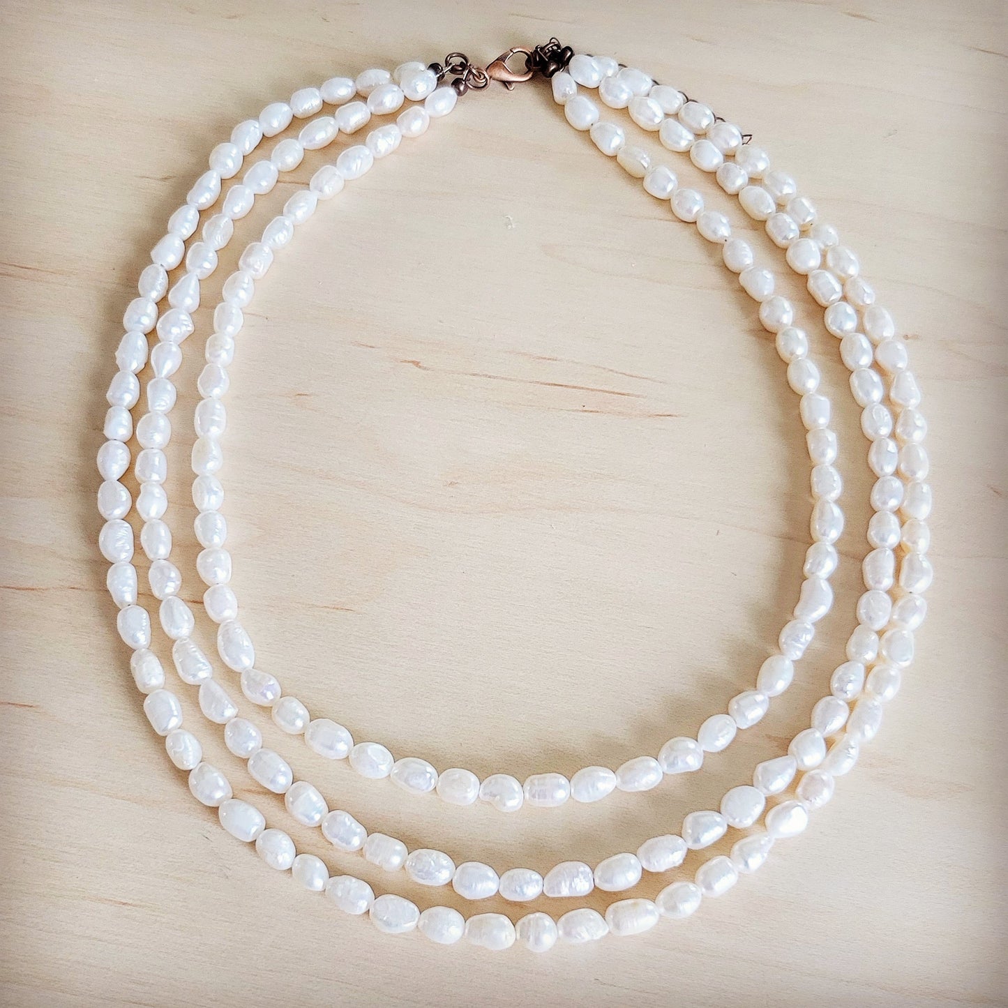 Genuine Freshwater Pearl Triple Strand Layered Boho Necklace 263r