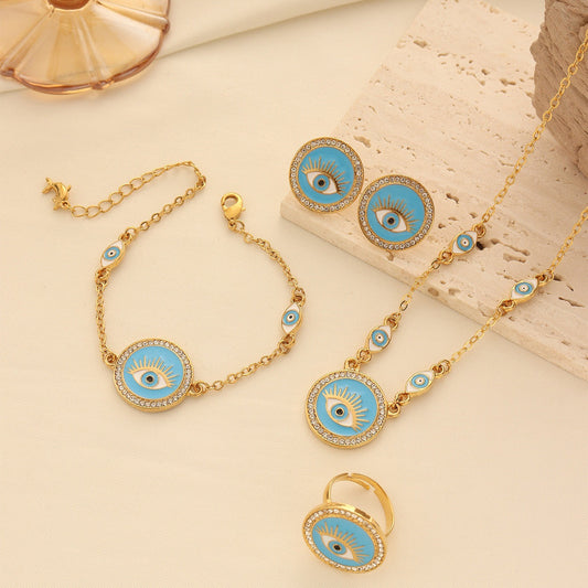 Bohemian Evil Eye Necklace, Bracelet And Earring Set