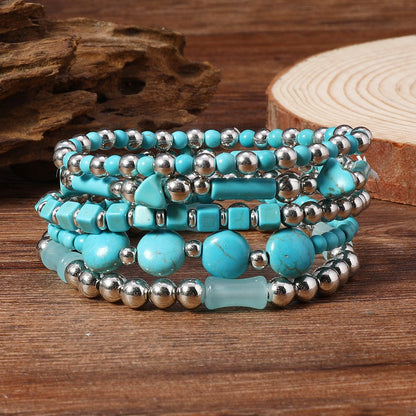 Fashionable Casual Turquoise Beaded Elastic Bracelet