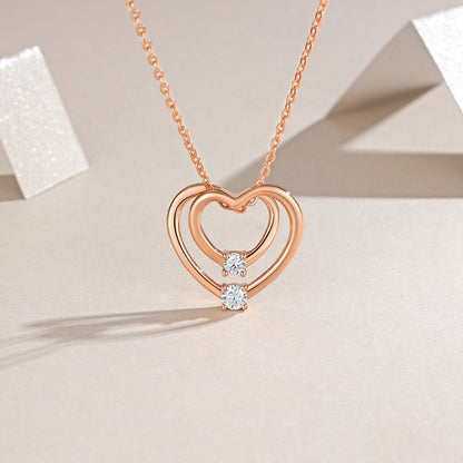 S925 Sterling Silver Rose Gold Double Heart Necklace, D-VVS1 Moissanite Pendant, 40&455cm Adjustable Chain, Women's Jewelry Gift Box With GRA Certificate