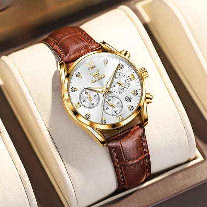 Women's Leather Strap Quartz Waterproof Luminous Watch