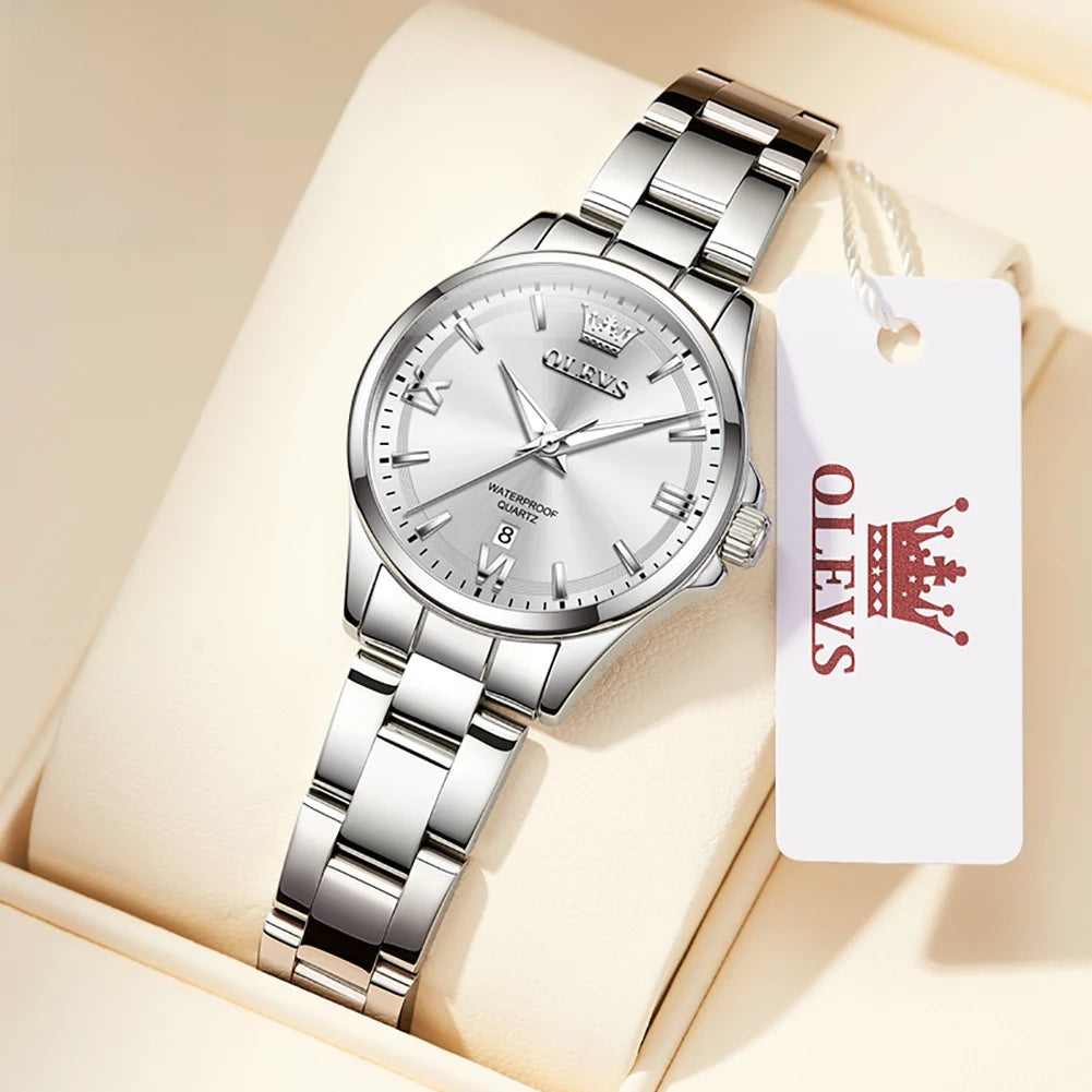 Women's Stainless Steel Watch Purple Dial Luminous Date