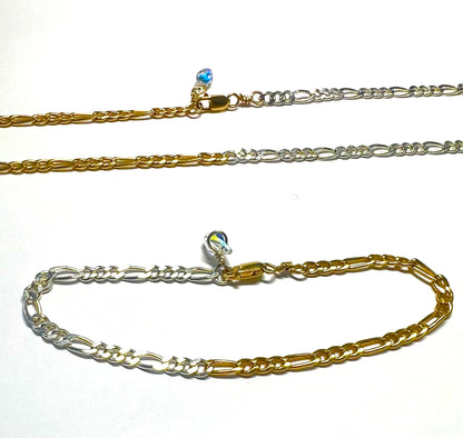 Figaro Chain Bracelet / Anklet with Swarovski Clasp