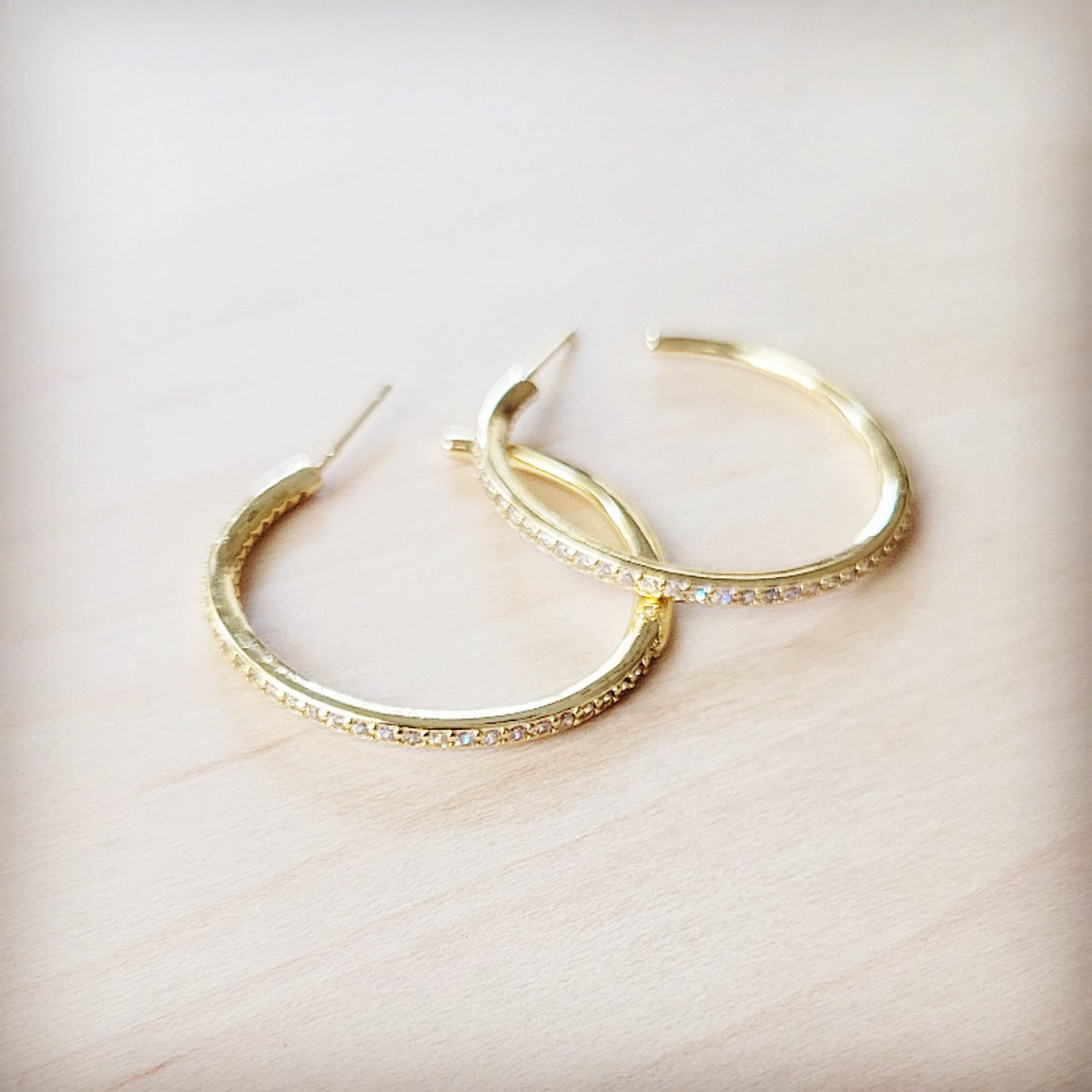 Brilliant Pave-Encrusted Gold Hoop Earrings 219co