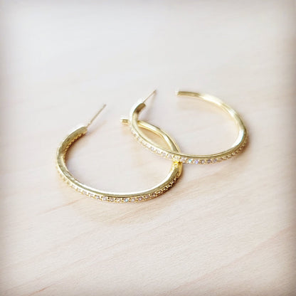 Brilliant Pave-Encrusted Gold Hoop Earrings 219co