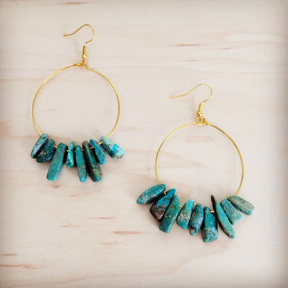 Beaded Hoop Earrings- Genuine Natural Turquoise Stacked Stones 200bh
