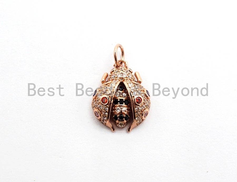 CZ Micro Pave Ladybird Charm, Cubic Zirconia Pave Ladybug Pendant/Charm, Micro Pave Bug Charm Gold/Silver/Rose Gold/Black, 13x16mm, SKU#Y112