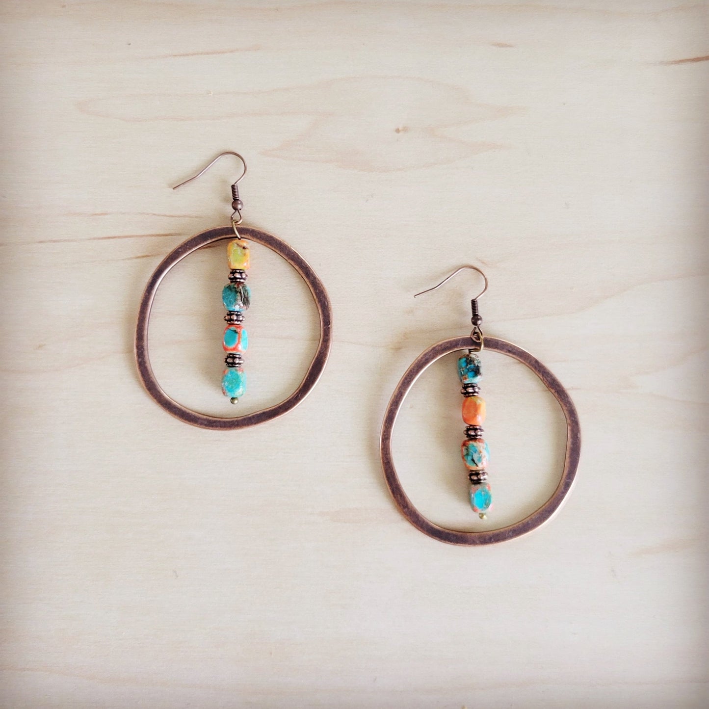 Western Copper Hoop Earrings w/ Sunrise Regalite 100f