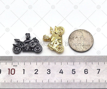 CZ Micro Pave Motorcycle Shape Pendant, Silver/Gold/Black Motorcycle Charm, Necklace Bracelet Charm Pendant,Sku#Y553