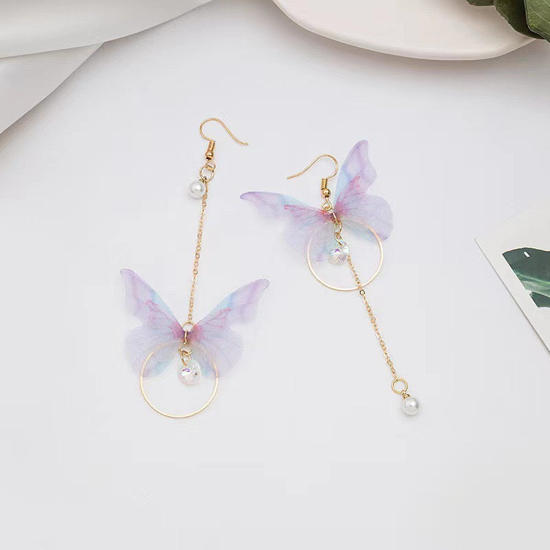 New Korean-style Retro Asymmetric Butterfly Earrings Long Style