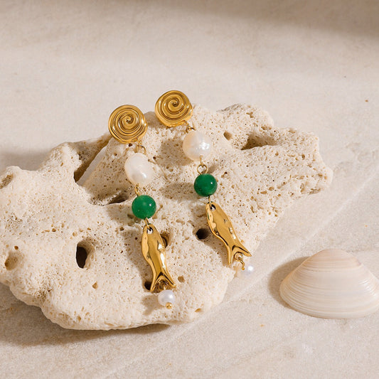 18K Goldfish-shaped Earrings With Pearl Design
